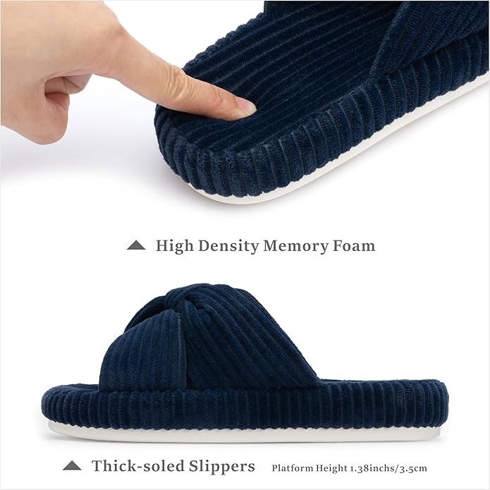 Chantomoo Slippers for Women Memory Foam House Bedroom Corduroy Bow Crossbands Slipper Shoes Comfy Trendy Gift Slippers