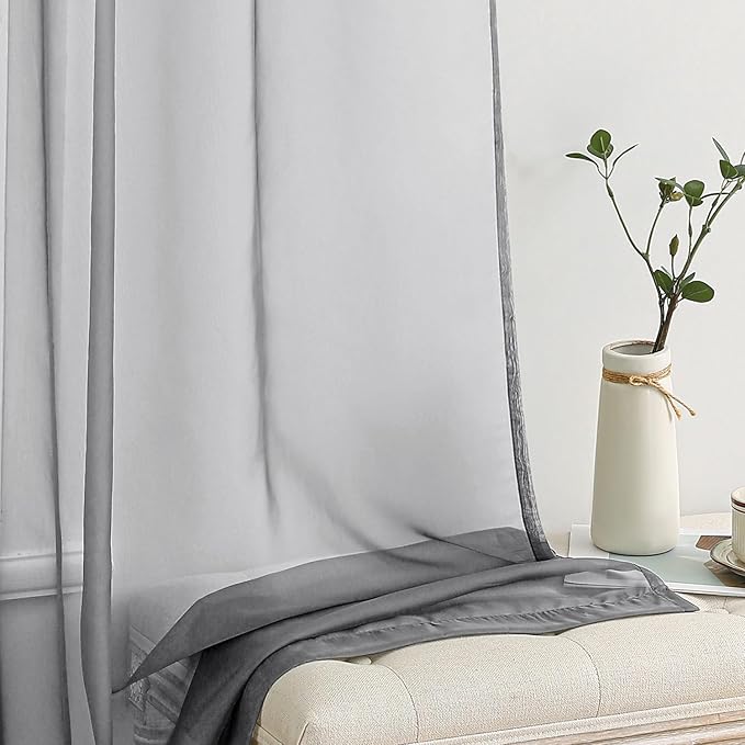 MIULEE 2 Panels Solid Color Sheer Window Curtains Elegant Window Voile Panels/Drapes/Treatment for Bedroom Living Room (54X90 Inches Charcoal Grey)