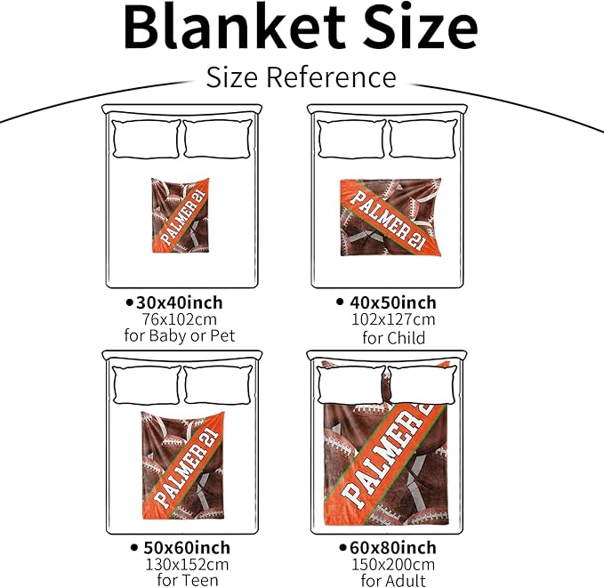 Personalized Football Baby Blanket Gifts: Custom Soft Flannel Fabric Blankets with Name Number for 0-6 Years Kids Boys Girls - Warm and Comfortable(60X80inch)