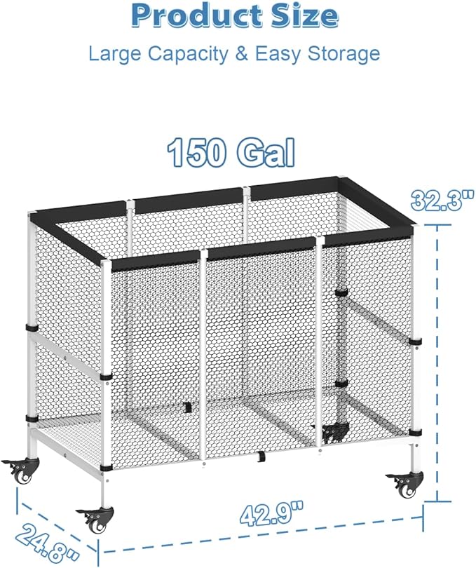 150 Gallon Swimming Pool Storage Bin, Outdoor Rolling Pool Toy Organizer Cart for Swimming Acessories, Pool Noodles Holder for Floaties, Life Vests, Beach Essentials, Patio Furniture, White