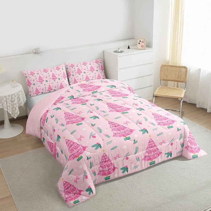 Feelyou Christmas Tree Comforter Set All Season Merry Christmas Bedding Set with 2 Pillow Cases Happy New Year Microfiber Kids King Bedclothes Xmas Bedroom Decor Duvet Quilt Soft Lightweight
