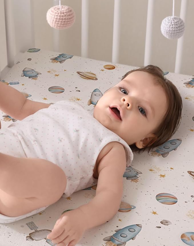 Pack and Play Sheets 2 Pack, Fitted Jersey Knit Mini Crib Sheets for Baby Boys and Girls, Compatible with Graco Pack N Play and Mini Crib Mattress (Nemo Dots, Pack N Play/Mini Crib Sheets)