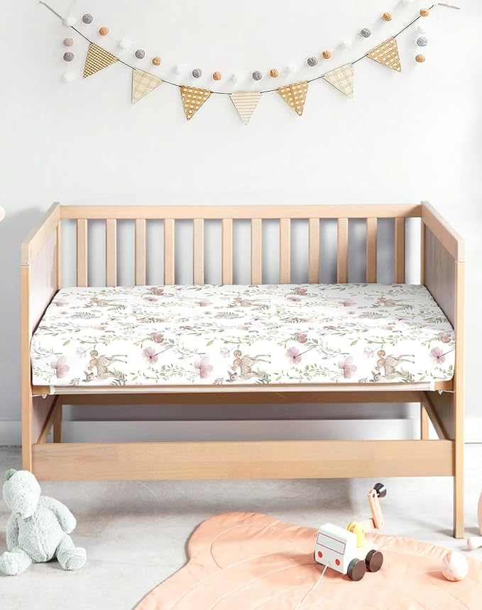 Pack and Play Sheets 2 Pack, Fitted Jersey Knit Mini Crib Sheets for Baby Boys and Girls, Compatible with Graco Pack N Play and Mini Crib Mattress (Daisy Check, Pack N Play/Mini Crib Sheets)