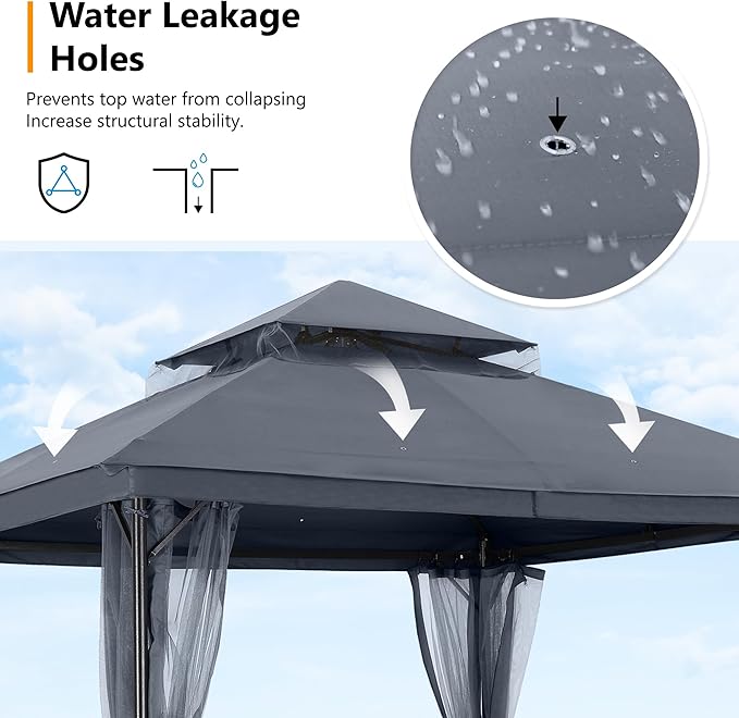 ABCCANOPY Outdoor Patio Gazebo 11x11 - Double Roof Canopy with Mosquito Netting for Backyard, Deck, Garden, Lawn, Dark Gray