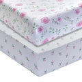 EVERYDAY KIDS 2 Pack Fitted Girls Crib Sheet, 100% Soft Breathable Microfiber Baby Sheet, Fits Standard Size Crib Mattress 28in x 52in, White and Pink Nursery Sheets with Flowers, Roses and Rosebuds