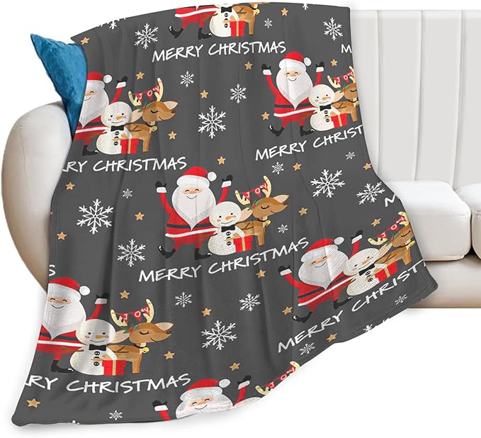 Snowman Santa Claus Throw Blanket for Girls Boys Women Men Kids Adults Soft Flannel Fleece Blanket for Couch Sofa Bed Home Decor 60"x80"