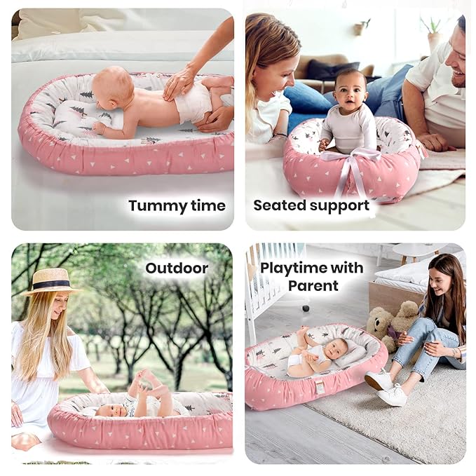 Totsi Baby Lounger with Pillow & Blanket | Ultra-Soft Baby Nest | Machine Washable Infant Lounger 0-24 Months | Adjustable Infant Nest for Travel | Baby Nest for Newborn
