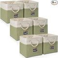 11x11 cube storage bins[6 Pack],Cube Storage Organizer Bins with Rope Handles, Eco-Friendly Linen Collapsible Organizers for Closet, Nursery, Toys, Office, Bathroom – Dual Color Design.(White&Green)
