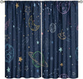 Navy Blue Space Curtains, Cartoon Outer Space Stars Planets Theme Galaxy Curtains for Kids Teens Bedroom Nursery Toddlers Room 84" W X 84" L