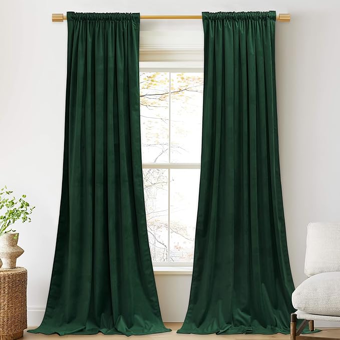 StangH Dark Green Velvet Curtains 84 inches - Christmas Decor Luxury Thick Room Darkening Window Drapes for Bedroom, Thermal Insulated Privacy Curtains for Living Room, W52 x L84, 2 Panels