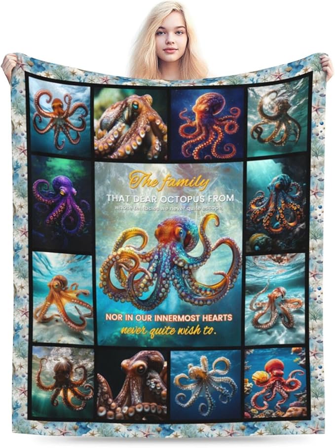 Octopus Blanket Octopus Decor Throw Blanket Super Soft Flannel Lightweight Fluffy Plush Fuzzy Fleece Ocean Blanket Gifts for Woman Girl Kids Boys for Bed Sofa Bedding 40"X50"