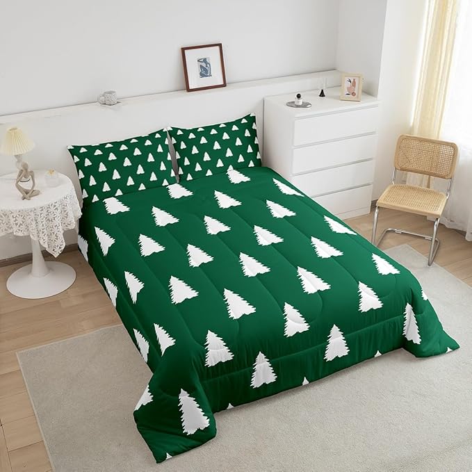 Feelyou Christmas Trees Bedding Set for Kids Boys Girls Twin Size Xmas Comforter Set Ultra Soft Winter Xmas Comforter Holiday Decor Duvet Quilt Bedroom Decor Christmas Ornaments Quilt