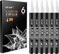 SFAIH Liquid Chalk Markers for Bhalkboard - White 6 Pack 0.7mm Fine Tip, Wet Erase Chalk Marker for Chalkboard, Menu, Bistro, Signs, Windows, Glass, Labels, Dust-Free [1s Wet Wipe] - No Residue