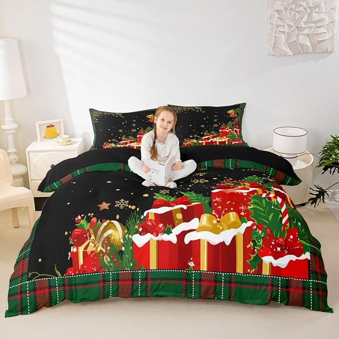 Christmas Bedding Duvet Cover Set Kids Snowflake Christmas Tree Bedding Set Boys Girls Xmas Theme Decor Comforter Cover Set Microfiber Luxury New Year Bedspread Cover Bedroom Bedclothes Toddler Size