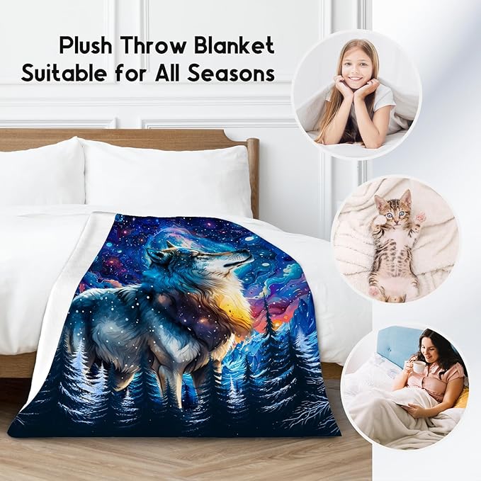 Boys Blanket Wolf Blankets Gifts for Kids/Teens - Flannel Soft Cool Throws for Office, Sofa - 40"x50"