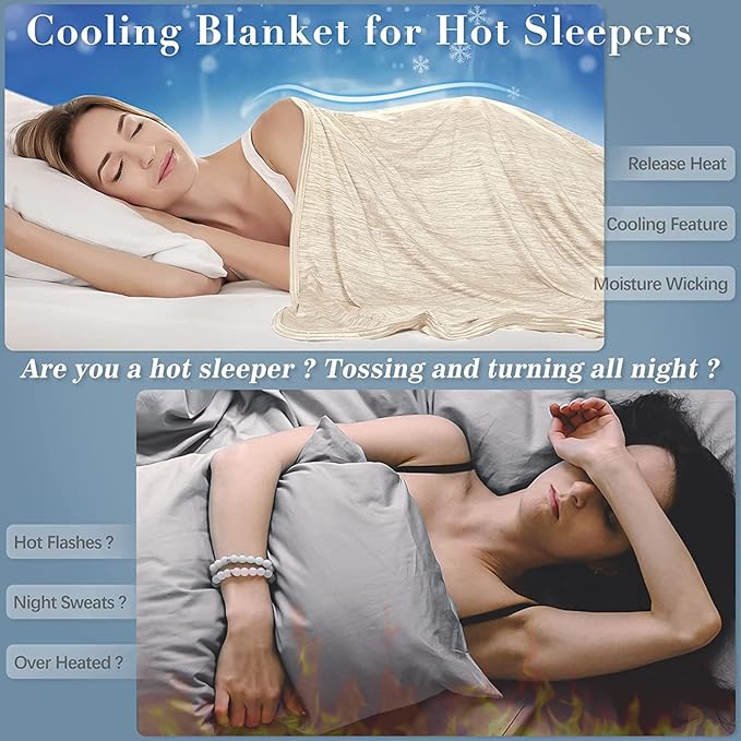 Cooling Blanket Keep Cool in Hot Summer, 51 X 67in Twin or Baby Size Blanket for Adults,Children, Babies Japanese Q-Max >0.5 Technology Arc-Chill Cooling Fiber, Breathable Comfortable All-Season-Beige