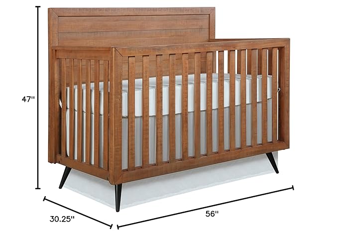 Evolur Stilnovo Mid Century 4-in-1 Convertible Crib in Sugarcane, Greenguard Gold Certified, 3 Mattress Height Settings, Modern Nursery, Wooden Furniture