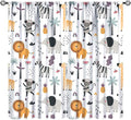 Cute Cartoon Animals Curtains Tropical Jungle Animals Elephant Giraffe Monkey Lion Modern Abstract Aesthetics for Kids Boys Bedroom Nursery Rod Pocket Decoration Window Drapes 2 Panels W27.5xL63in