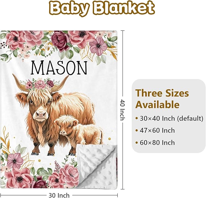 Custom Name Crib Bedding Set, 3 Pcs Personalized Baby Crib Bedding Set, Soft Red Highland Cow Nursery Crib Sets for Boys Girls, Double Layer Toddler Bedding Set Customized Gifts for Newborn Kid