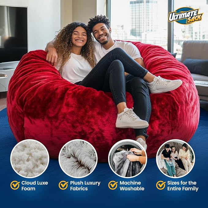 ULTIMATE SACK Lounger Bean Bag Chair, Oversize Bean Bag Chair for Adults, Comfy Chair Bean Bag Couch Lounge Sofa Loveseat Furniture | Purple Suede
