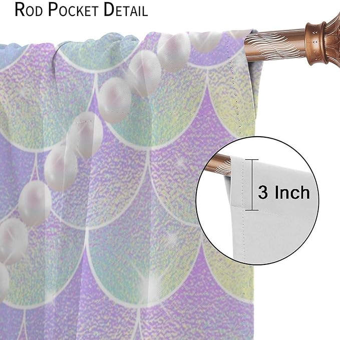 Mermaid Curtains, Gradient Color Pink Purple Pearl Ocean Theme Mermaid Fish Scale Print Decoration Suitable for Children Girls Bedroom Nursery Curtains 63x72 Inch