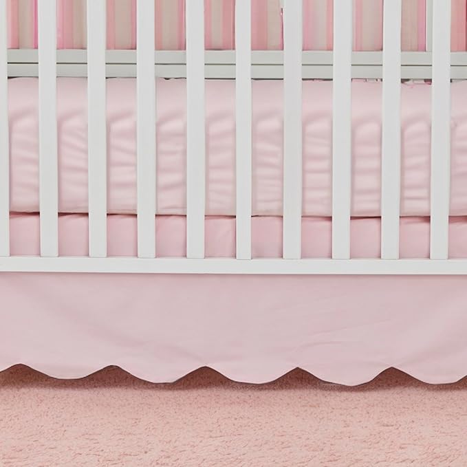 Brandream Scallop Edge Cotton Crib Skirt, Baby Boy, Baby Girl, Gender Neutral Crib Skirt Toddler Bedskirt Farmhouse Chic Nursery Crib Bed Skirt, Boho Bohemian Solid Pink