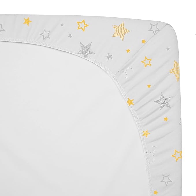 American Baby Company 2 Pack 100% Natural Cotton Fitted Mini Crib Sheets 38" x 24" - Soft & Breathable Small Nesting Portable Sheets, Fits Pack N Play Mattresses, Yellow Star/Yellow, for Boys & Girls