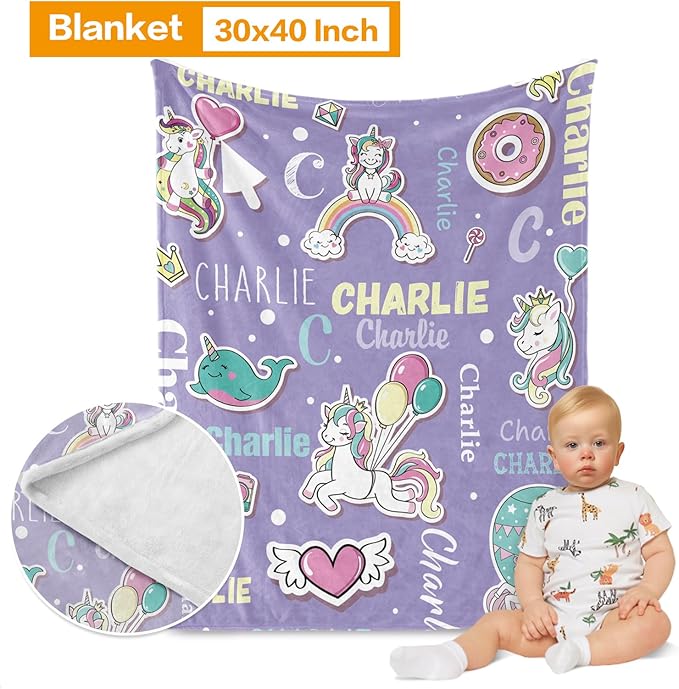 Custom Crib Bedding Set - Magical Horse Design Personalized Name Baby Nursery Bedding 3 Pcs Set - Chic Soft Blanket, Sheet, Pillowcase for Newborns Boys Girls Gifts Color17