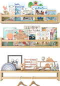 Floating Nursery Book Shelves for Wall, 15.7 Inch Nature Solid Wood Wall Mounted Bookshelf Set of 3, Hanging Bookshelves for Kids Room, Bedroom Nursery Decor and Book Storage (Wood)