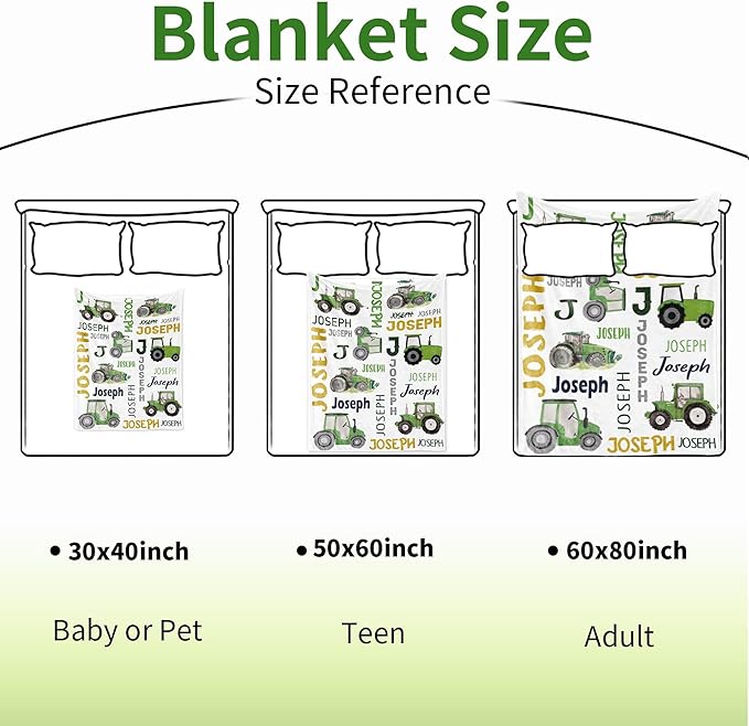 Personalized Tractor Blanket with Name for Baby Boys, Custom Name Blanket Trucks for Kid, Soft Flannel Toddler Blankets Customized Gift for Newborn Baby Shower Birthday-60 x80