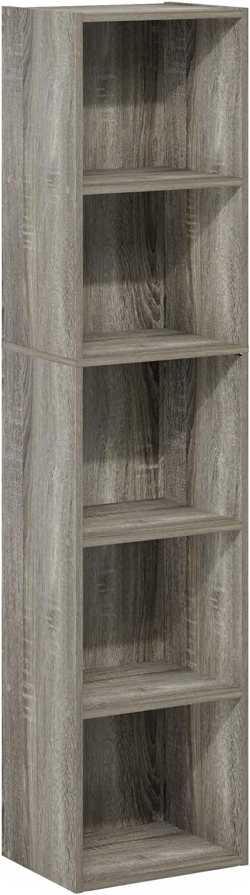 Furinno PASIR Book Shelf, 5-Tier Modern Bookshelf, Open Shelves Bookcase 9 x 12 x 52, for Living Room, Bedroom, Home Office, French Oak