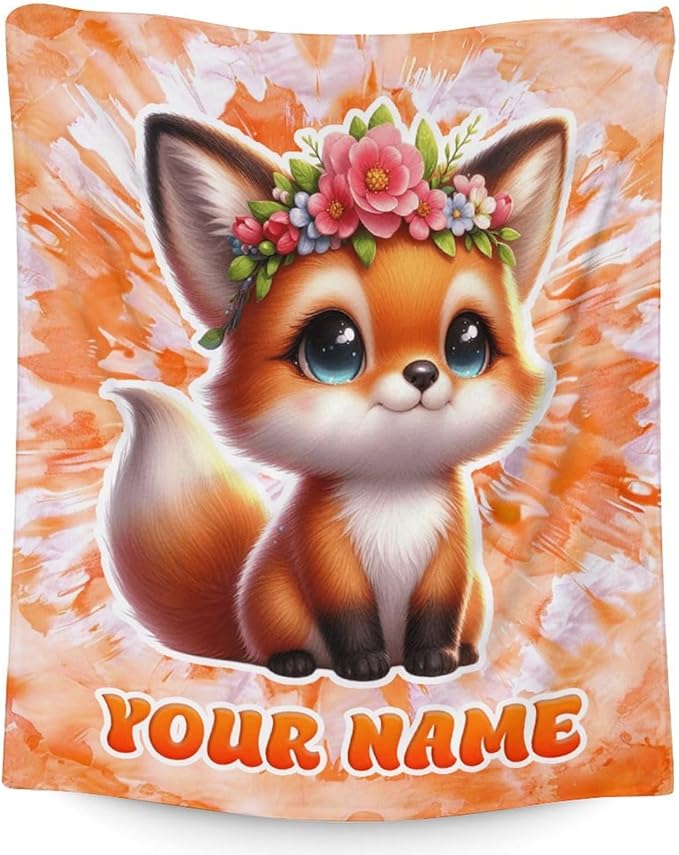 Personalized Fox Blanket for Adults - 60" x 80" Inches Women Throw Blankets for Fox Lovers - Plush Furry Animal Decor for Bed & Living Room