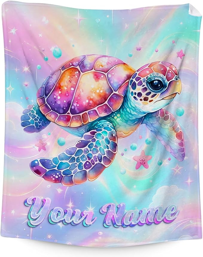 Custom Sea Turtle Throw Blanket - Turtle Blankets Gifts for Kids - Fuzzy Plush Throws Decor for Couch, Sofa