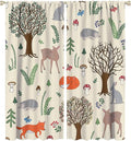 Kids Forest Animal Curtains, Rustic Cute Wild Animal Fox Deer Hedgehog Window Treatments Farmhouse Woodland Window Drapes for Girls Boys Nursery Toddler Bedroom 42x45in
