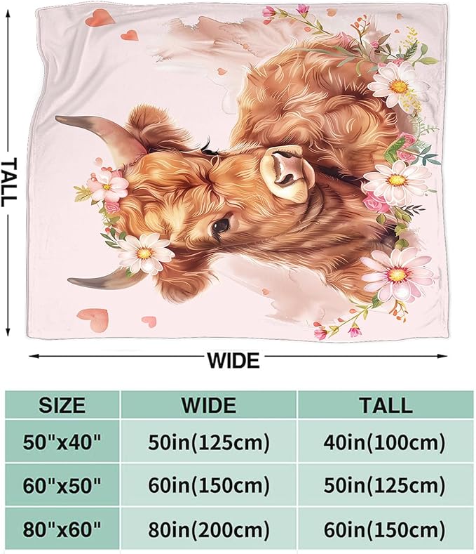 Tijuboni Pink Cow Throw Blanket Highland Cow Gifts for Girls Women Boys Men Kids Adults Soft Flannel Fleece Blanket for Couch Sofa Bed Home Decor 50"x60"