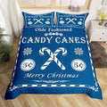 jejeloiu Christmas Bedding Set Full Size Kids Christmas Quote Comforter Cover Set for Boys Girls Teens Candy Canes Print Duvet Cover Xmas Bedspread Cover Room Decorations Blue Quilt Cover
