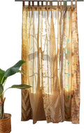 YILLE Boho Silk Sari Curtain Panel,1 Piece Vintage Handmade Lightweight Recycled Indian Silk Saree Window Drapes for Bohemian Living Room, Aesthetic Home Décor Wall Hanging - Beige, 84 X 43 in