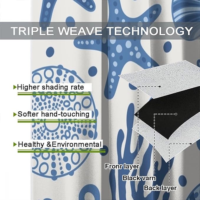 Coastal Nautical Curtains,Coral Starfish Seashell Beach Sea Starfish Seashell Theme Pattern Blackout Print Bedroom Living Room Window Treatmen 9 Panel Set 42x45 Inch