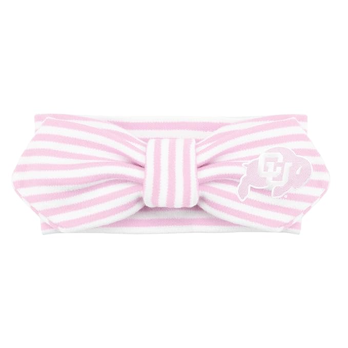 Creative Knitwear Colorado Buffaloes Infant Girls Pink/White Striped Hair Knot Headband Embroidered Logo - Size Newborn - 4T