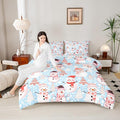 Manfei Christmas Comforter Set Queen Size, Snowman and Xmas Trees Bedding Set 3pcs for Kids Girls Adults Bedroom Decor, New Year Blue Down Comforter Soft Polyester Quilt Set with 2 Pillowcases