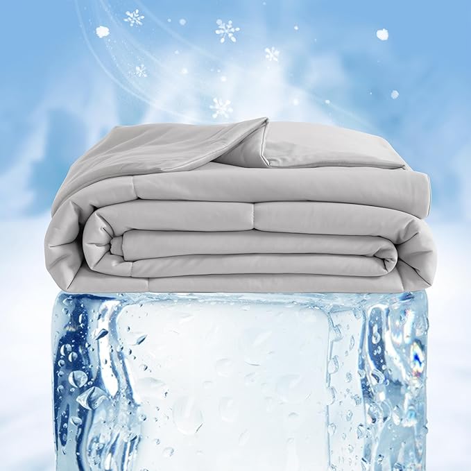 NTBAY Cooling Blanket Twin, 68x90 Inches - Lightweight Summer Bed Blanket for Hot Sleepers, Japanese Double-Sided Q-Max 0.45 Cooling Fabric, Light Grey
