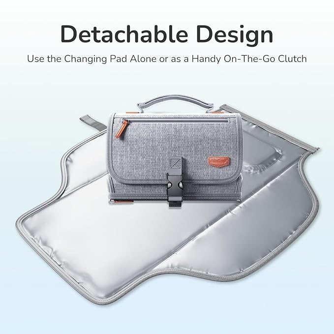 Portable Diaper Changing Pad for Baby, Detachable Travel Changing Pad with Baby Wipes Pocket, Gifts for Baby Shower, Newborn Girls and Boys (Grey)