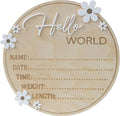 Baby Announcement Sign 6.5 Inch Wooden Hello World Newborn Welcome Sign Birth Name Plaques for Photo Props Shower Hospital Nursery (Daisy)
