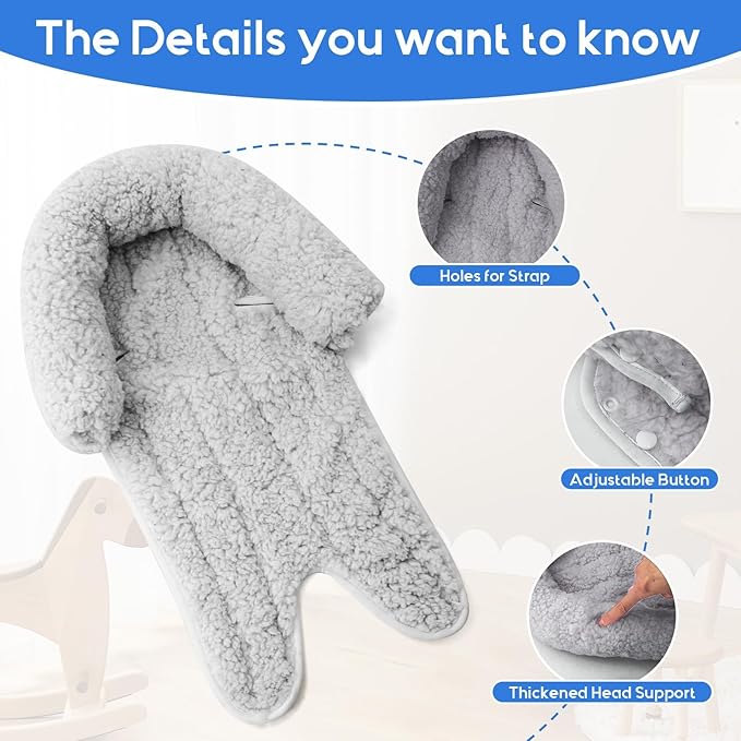 Winter Carseat Head Support for Infant, Infant Car Seat Insert with 2 Car Seat Strap Pads, Plush Fleece Baby Car Seat Cushion for Boys Girls, Multi-use Stroller Padding for Swing, Bouncer, Rocker
