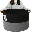 Large Blanket Basket for Organizing,115L Closet Organizers and Storage Bins Box for Shelves Woven Rope Storage Baskets,Living Room,Bedroom,Dorm,Laundry room (Black&Dark Grey)