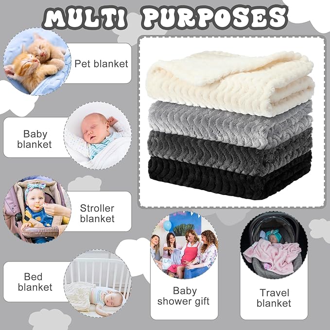 Frienda 4 Pcs Baby Fuzzy Blanket Fluffy Baby Blanket for Boys Girls Soft Warm Infant Newborn Toddler Receiving Nursery Bed Supplies, 32 x 24 Inch (Gray Black Color)