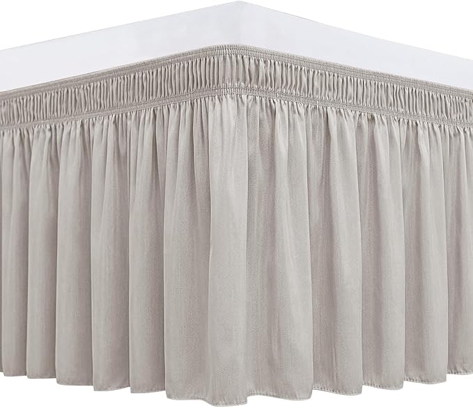 Biscaynebay Wrap Around Bed Skirts for Twin & Twin XL Beds with 15" Drop, Camel Grey Adjustable Elastic Dust Ruffles Easy Fit Wrinkle & Fade Resistant Silky Luxurious Fabric Machine Washable