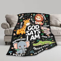 Bible Verse Blanket, Christian Gifts, God Says I am Blankets,Giraffe Lion Koala Elephant Print Animal Blankets, Cute Religious Baptism Gift for Son,Animals Lover Room Bed Decoration, 40"x50"