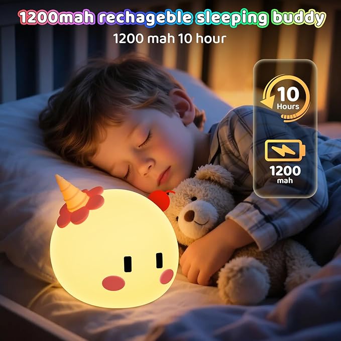 Monster Night Light for Kids Lamp, 8 Color Changing Dimmable Timer Bedside Night Lights, Squishy Silicone Lamp for Boys Girls Baby, Rechargeable Nursery Lamp for Toddler