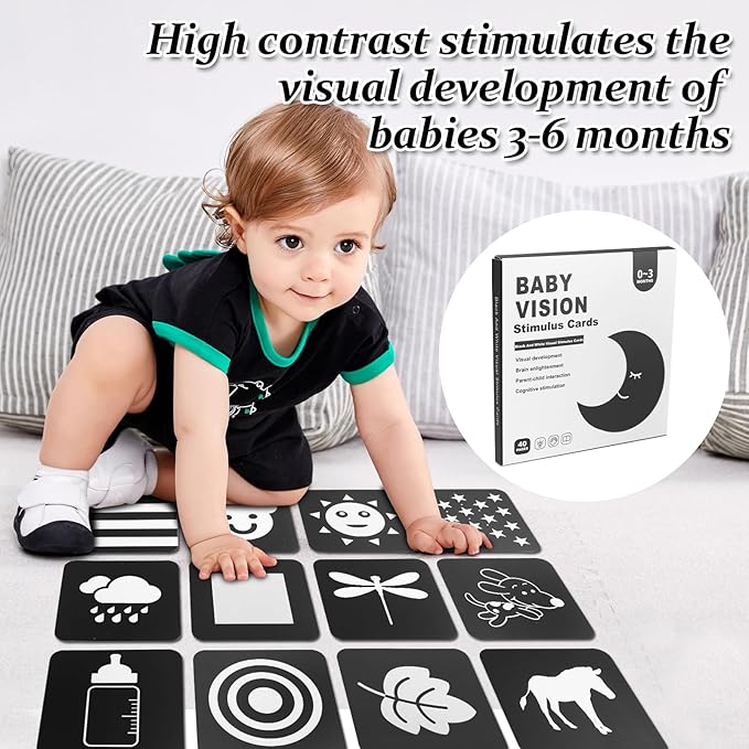 High Contrast Baby Toys for Newborn, Black and White Baby Toys, Newborn Toys 3 Months Brain Development with Car Seat Toys Hanging Rattle Toys (Classic Edition)
